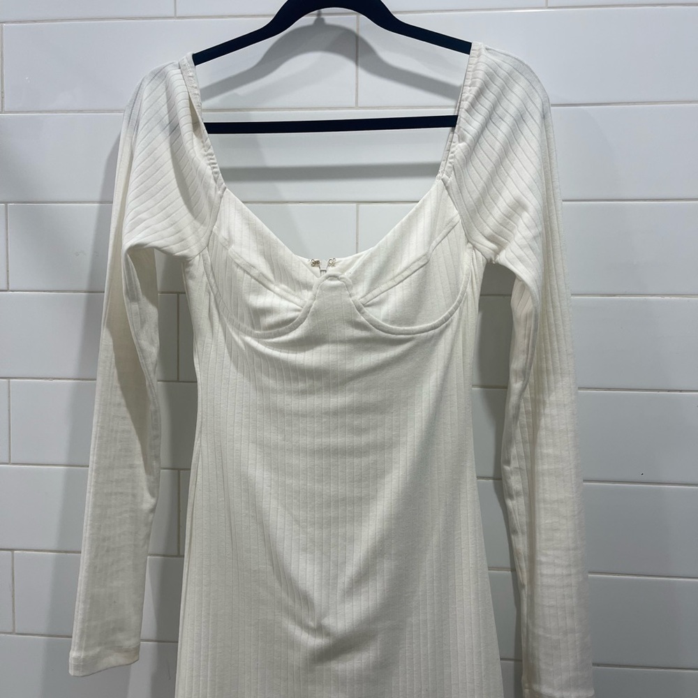 Sabo Elegant Cream Long Sleeve Dress